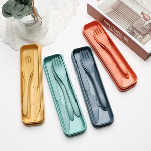 Vendedor superior, cuchara de paja de trigo de plástico sostenible biodegradable y tenedor, cuchillo, juego de <span class=keywords><strong>cubiertos</strong></span>, caja - Product Image 4