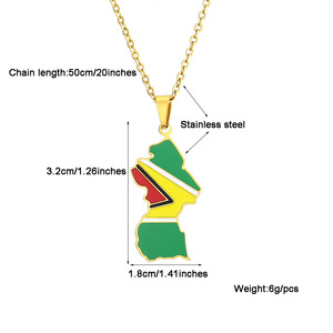 Collana con ciondolo a catena a maglie con bandiera della Guyana in acciaio inossidabile placcato <span class=keywords><strong>oro</strong></span> 18 carati e smaltato, con <span class=keywords><strong>città</strong></span> e mappa della Guyana, del produttore - Product Image 2