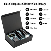 Boîtes en papier magnétiques de luxe Boîte d'emballage cadeau magnétique noire pliable avec couvercle magnétique