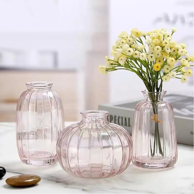 Juego de jarrones de cristal ámbar Rosa gris personalizable, jarrón de cristal De Seta para decoración del hogar