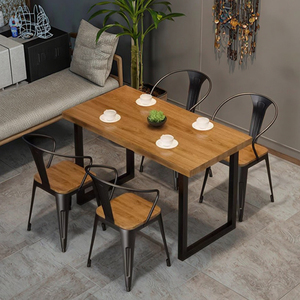 Juego de mesa de comedor y silla de madera maciza de estilo industrial Vintage para <span class=keywords><strong>Bar</strong></span>, barbacoa, restaurante, cafetería o uso comercial para sala de estar - Product Image 1