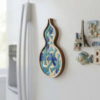 Aimant de réfrigérateur en bambou tressé à la main en forme de calebasse, cadre en bois, décoration de cuisine ethnique colorée, logo personnalisé OEM, aimant en bambou fait main