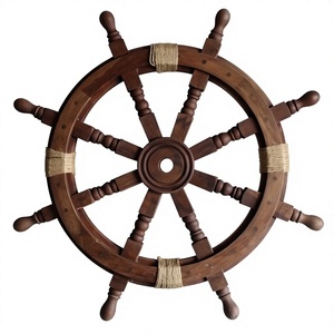 Volant de bateau en bois fait main de haute qualité, à suspendre au mur, avec centre en laiton poli à six branches, style antique, décoration intérieure - Product Image 1