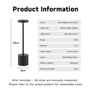 触摸控制发光二极管台灯-无绳可充电<span class=keywords><strong>3</strong></span>色可调光夜灯，便携式现代餐厅装饰照明 - Product Image 3