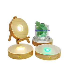 Solid Wood Round Night Light Acrylic Light Guide Plate Base Led Lamp Bedroom Universal Table Lamps