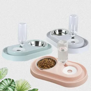 Cat Bowl Double Bowl Stainless Steel Plastic Feeding And Drinking Bowl For Dog Pet Cat Pet