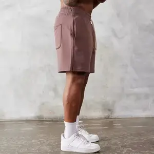 Short de sport de jogging imprimé de logo personnalisé essentiel coupe décontractée vintage en coton et polyester éponge française short de lavage à l'acide pour hommes