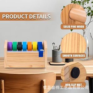 Wooden Tape Cutter Storage Rack Solid Wood <b>Desktop</b> Organizer For Craft Tapes Multi Roll Holder Stationery Storage - Product Image 5