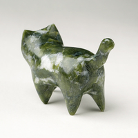 Décoration Feng Shui TGS GEMS : Totem Chat Sculpté à la Main, Pierre Précieuse en Néphrite Naturelle Polie et Lisse, Couleur Verte