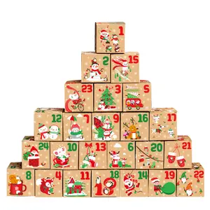 크리스마스 크래프트 달력 사탕 접는 포장 종이 상자 홈 베이킹 사탕 초콜릿 견과류 파티 선물 장식 종이 상자