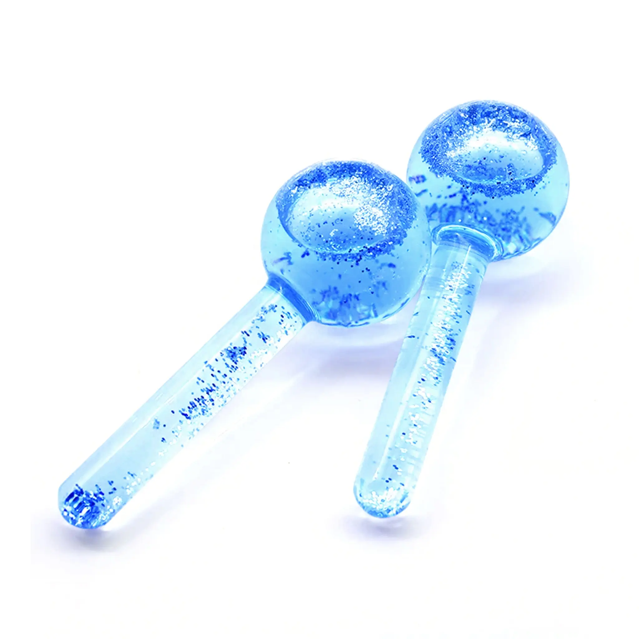 Equipo de belleza Bola de rodillo frío personalizada Globos de hielo de vidrio Enfriamiento Facial Azul Rosa Globos de hielo