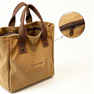 Eco Friendly Reusable Zipper Closure Letter Pattern <b>Medium</b> Size Canvas for Daily Commute Shopping Custom Logo Canvas <b>Tote</b> <b>Bag</b> - Product Image 2