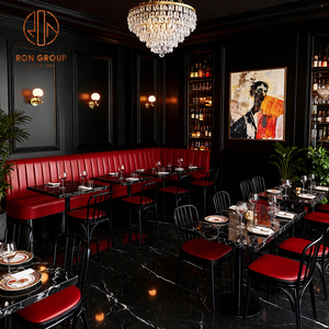 Ensemble de mobilier de luxe pour hôtel, café et restaurant : <span class=keywords><strong>table</strong></span> ronde en marbre, banquette incurvée en cuir rouge, <span class=keywords><strong>table</strong></span>, chaise et canapé - Product Image 6