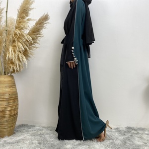 1892# Special Design Double Color Splice White Line Border Buttons Sleeves Fashionable Women Cardigan <b>Abaya</b> - Product Image 2