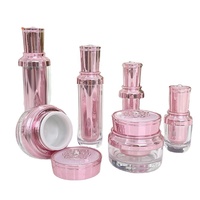 Ensemble cosmétique en acrylique électroplaqué, conteneur à double paroi, flacon pompe à lotion vide de luxe 30 ml, bouteille recyclable, pots à crème en PET rose