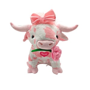 Peluche de vaca rosa, regalo de San Valentín para adolescentes, animal de peluche suave de 30 cm con rosa y lazo - Product Image 1