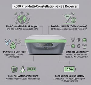 Super GIS K600 Pro Instrument de topographie GPS RTK double fréquence, Récepteur GNSS, Station de base RTK, 1980 canaux, Code permanent, <span class=keywords><strong>Prix</strong></span> abordable - Product Image 1