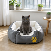 Lit rond confortable pour chat, lit pour animaux de compagnie doux et lavable avec motif de patte pour chats et petits chiens