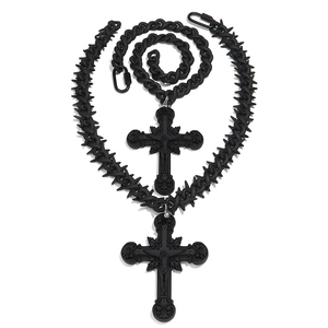 Neuheit: Mattschwarze Jesus-Halskette mit Hip-Hop-Stil, Coole Stachelkette, Unendliche Dornen, Cuban Link, Acryl-Kreuz-Anhänger-Halskette für Herren - Product Image 3