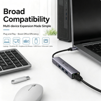 Adaptateur Hub USB-A vers USB-C 2-en-1 en Alliage d'Aluminium, 3 Ports USB 3.0, Recharge PD, Mince et Portable, pour Ordinateur Portable, PC, Bureau et Voyage