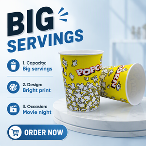 Contenedor de Palomitas de Maíz Desechable, Vaso de Papel con Diseño de Dibujos Animados, para Cine, Restaurante, 46OZ, 64OZ, 85OZ - Product Image 1