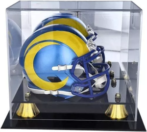 Mini vitrina para casco de <span class=keywords><strong>Los</strong></span> <span class=keywords><strong>Angeles</strong></span> Rams-Vitrina de acrílico transparente con base negra y detalles dorados para la colección de recuerdos de la NFL - Product Image 1