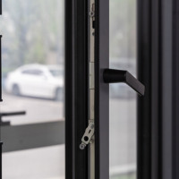 Système de fenêtre moderne en aluminium à cadre noir avec verre, design à persiennes en acier inoxydable, profilé fin, fenêtre à battant pour cuisine et salle de bain