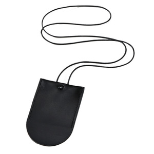 Pochette de rangement en cuir pour le cou, forme ronde et trapézoïdale, portable pour écouteurs, lunettes, clés, couleur ambre et noir, design avec surpiqûres - Product Image 5