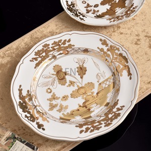 Assiettes en porcelaine florales rétro européennes de luxe, lot de 2, bleu et or vintage, vaisselle en céramique, coffret cadeau pour mariage - Product Image 5