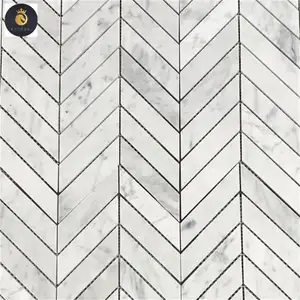 Mattonelle di mosaico in marmo bianco Carrara 1x4 Chevron levigato