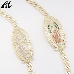 Hợp thời trang Christian Tôn Giáo 14k vàng Cuba Vòng đeo tay pulsera may mắn Virgin Mary guadalupe Mặt dây Zircon hip hop mạ quyến rũ - Product Image 2
