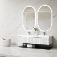 Set Kabinet Gantung Dinding Bergaya Industrial Modern dengan Rak Terbuka Berbingkai Logam Hitam dan Wastafel Ganda