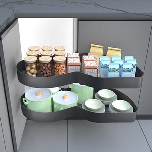 BENE Modern Gray 2-Tier <b>Sliding</b> Cabinet Storage Organizer Full Pull-Out Basket Lazy Iron Stainless Steel Construction Space-Savi - Product Image 5