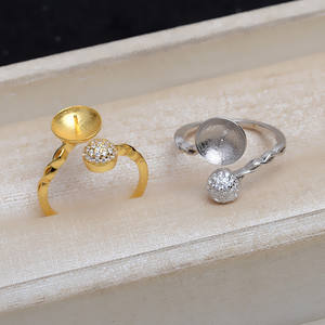 Wenchi S925 Silver Adjustable Finger Ring 10-12 Pearl Accessory Empty Holder 16972 Jewelry Findings <b>Concealer</b> Opening Size 6mm - Product Image 3