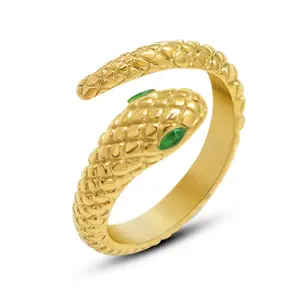 Bijoux tendance pour femmes en acier inoxydable 316L titane étanche Bague ouverte style serpent avec diamant en acier titane pour filles