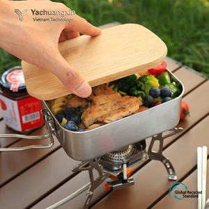 Rectangular Stainless Steel Lunch <b>Box</b> With Bamboo Lid Leak Proof Dishwasher Safe Minimalist Design Daily Use - Product Image 2