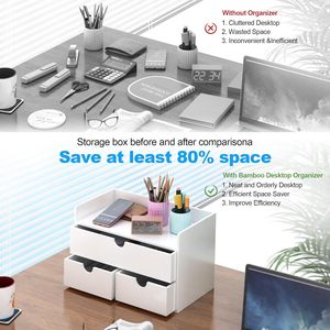 โต๊ะทำงานไม้ไผ่ทรงสี่เหลี่ยมผืนผ้าขนาดเล็ก ชั้นเดียว ดีไซน์ทันสมัย พร้อมลิ้นชักสีขาว สำหรับจัดระเบียบสำนักงานที่บ้าน - Product Image 6