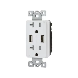 20A 125V High Speed USB Charger Outlet Tamper Resistant Dual Wall USB Outlet Receptacle 2.1Amp