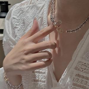 Vintage Style S925 Pure Silver Transparent White <b>Crystal</b> Necklace Niche Design with Simple Dense Inlaid Pig Nose Buckle - Product Image 3