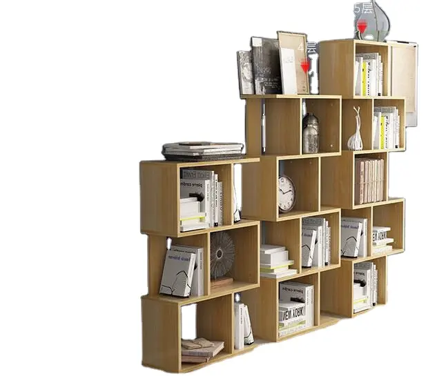 Bibliothèque en bois à 5 niveaux au design minimaliste moderne pour bibliothèque de bureau