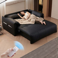 Canapé-lit électrique intelligent multifonctionnel en cuir noir, inclinable, avec contrôle par application et automatisation, pour salon