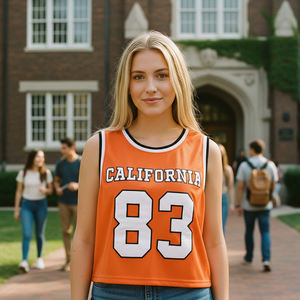 Camiseta de Baloncesto Vintage California 83 con Logotipo Personalizado OEM/ODM, Color Naranja con Bloques de Color, Top Deportivo Clásico para el Día del Partido, Unisex - Product Image 1