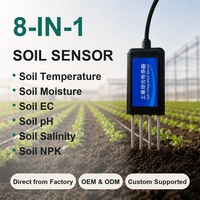 Capteur de sol 8-en-1 pour l'agriculture intelligente, sortie 4-20 mA, surveillance de la NPK, du pH, de l'EC et de la salinité, conception de sonde anti-corrosion