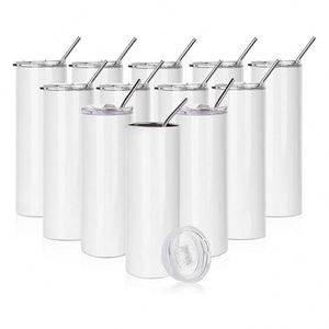 USA Warehouse Double Wall Stainless Steel 20oz Skinny Straight Sublimation Blank Tumbler Lid <b>Straw</b> Eco-Friendly 6-12 Hours - Product Image 1