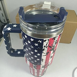 Vaso Térmico de Acero Inoxidable de 40 oz con Asa, Tapa y Popote, Taza de Viaje para Coche, Diseño Bandera Nacional de EE. UU., Mantiene Temperatura 12-24h - Product Image 3
