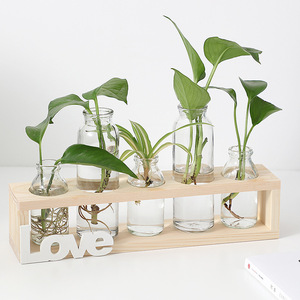 <span class=keywords><strong>Vase</strong></span> de table en verre moderne scandinave créatif <span class=keywords><strong>avec</strong></span> cadre en <span class=keywords><strong>bois</strong></span>, verrerie transparente pour plantes hydroponiques et décoration de mariage - Product Image 4