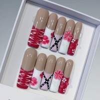 Tacana 10 faux ongles à presser 4.0, style French rose européen, avec tubes d'eau, sculptés en 3D, couvrance totale, dégradé, longs, pour doigts