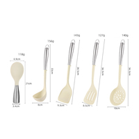 Manjia Lot de 5 ustensiles de cuisine en silicone antiadhésif avec manche en bois Outils de cuisine Gadgets pour ustensiles de cuisine antiadhésifs