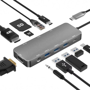 11 <span class=keywords><strong>in</strong></span> 1 USB C כדי Gigabit Ethernet 4K HDMI רכזת עם VGA, <span class=keywords><strong>3</strong></span> USB3.0, <span class=keywords><strong>SD</strong></span>/TF כרטיס קורא, אודיו, 2 USB-C עבור Macbook Pro ועוד - Product Image 2
