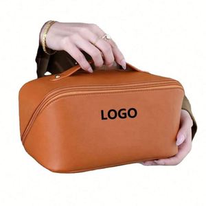 Bolsa de Maquillaje de Viaje al por Mayor con Logotipo Personalizado, Impermeable, de Gran Capacidad, de Cuero PU, con Cierre - Product Image 4